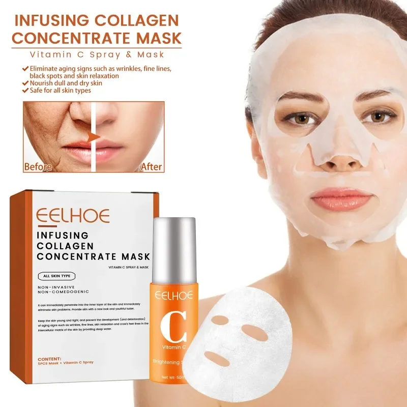 Collagen Film & Mist Kit Facial Skin Care Suit Vitamin C Whiten melanin remove Anti Aging Mask spray Women brighten whitening