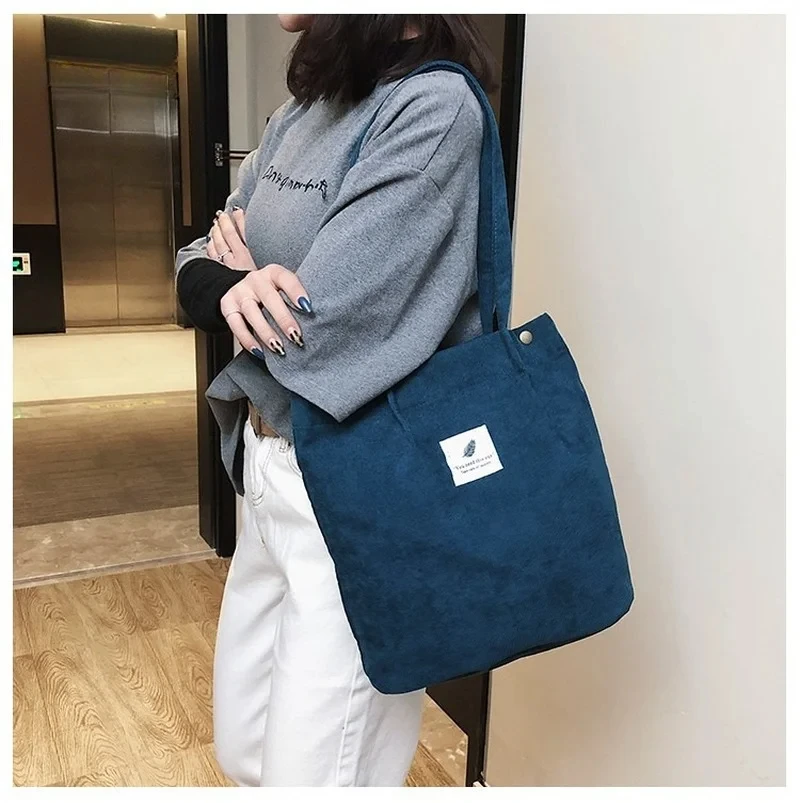 

Corduroy Bag Handbags for Women Shoulder Bags Female Soft Environmental Storage Reusable Girls Small and Large Shopper Totes Bag