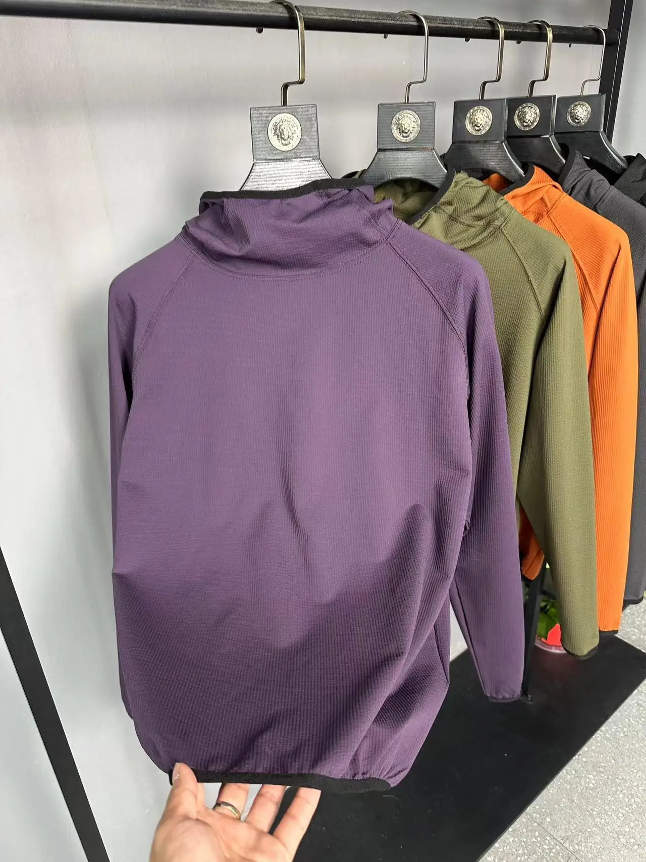 Lightweight Quick-Dry Elastic Men's Hoodie Long Sleeve Sweatshirt Bubble Texture Fabric Autumn Season Basic Style  Color