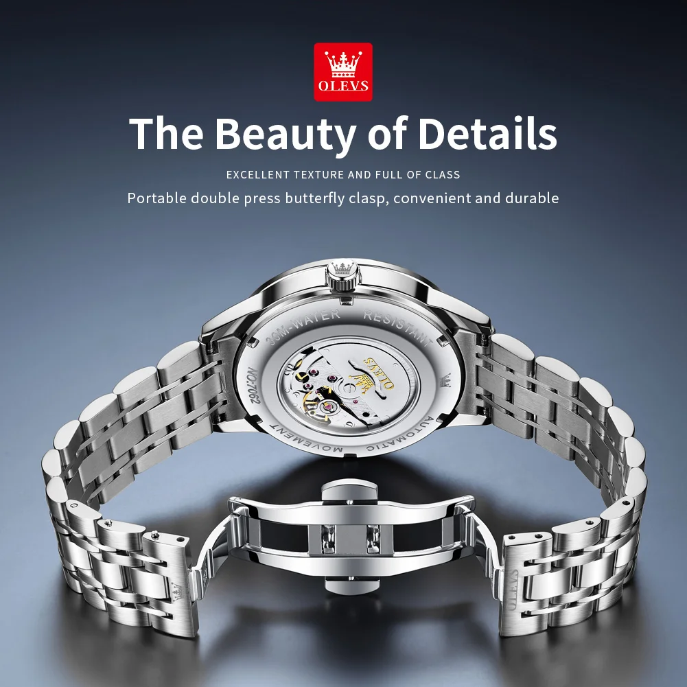 OLEVS 7062 New Man Watch Waterproof Stainless Steel Dual Calendar Automatic Watch for Men Original Luxury Mechanical Wristwatch