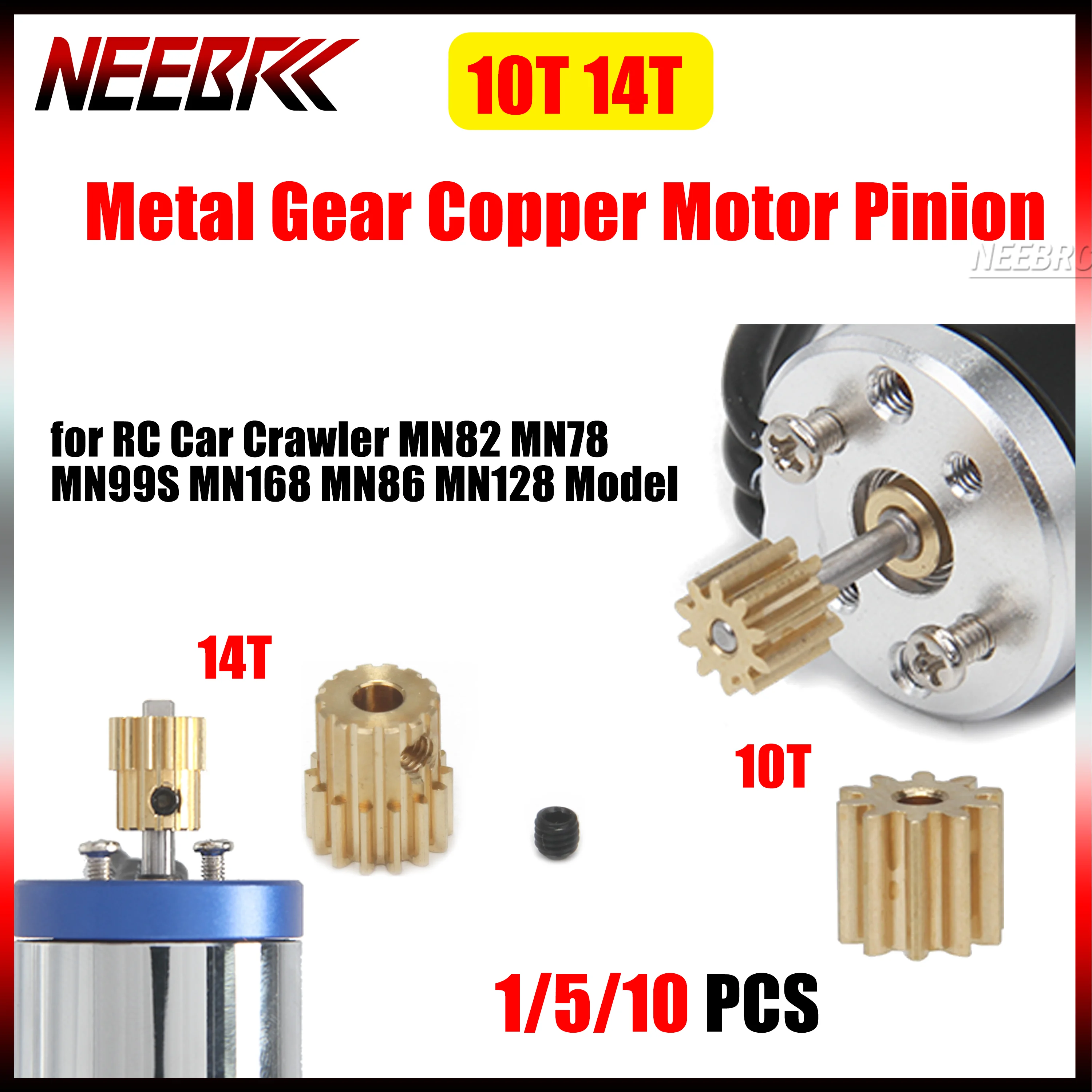1/5/10 PCS Metal Gear 10T 14T Copper Motor Pinion for RC Car Crawler MN82 MN78 MN99S MN168 MN86 MN128 Model Vehicle Accessories