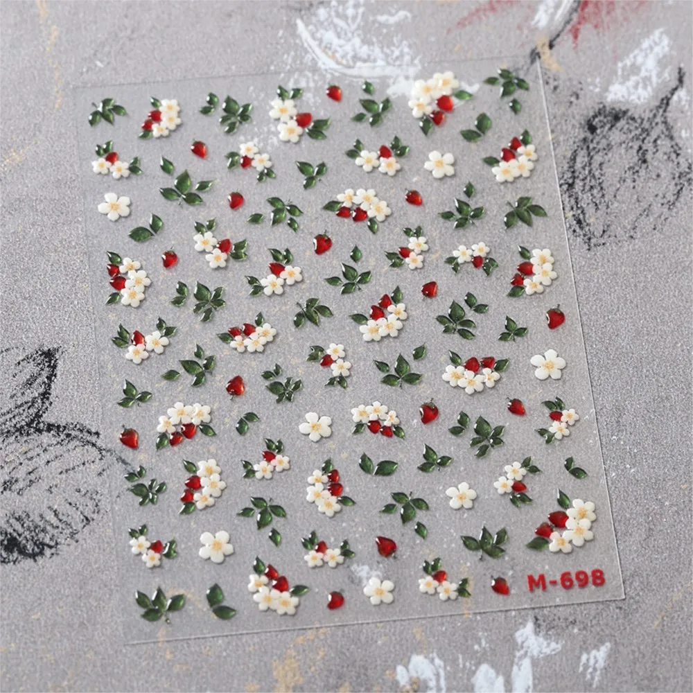 5D in rilievo gelatina foglia verde adesivi per unghie carino rosso fragola decalcomanie per unghie autoadesiva primavera estate verde floreale per unghie supplie