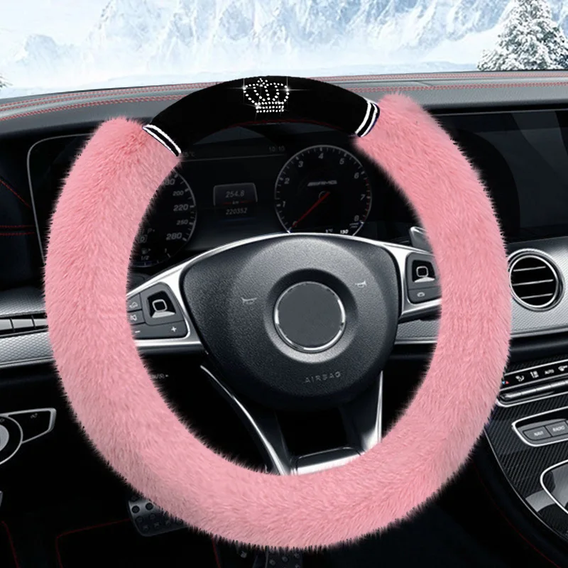 

Car Steering Wheel Cover for All Seasons Plush Warm Mink Fur Encrusted with Diamonds and Hot Diamonds Universal Handlebar Cover