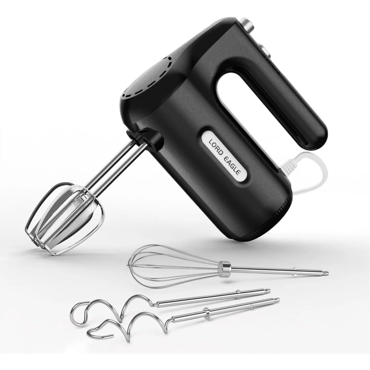

300W Electric Hand Mixer 5-Speed Compact Portable Egg Beater With 5 Attachments And Storage Bag For Baking Bread Dough Lightweight Black