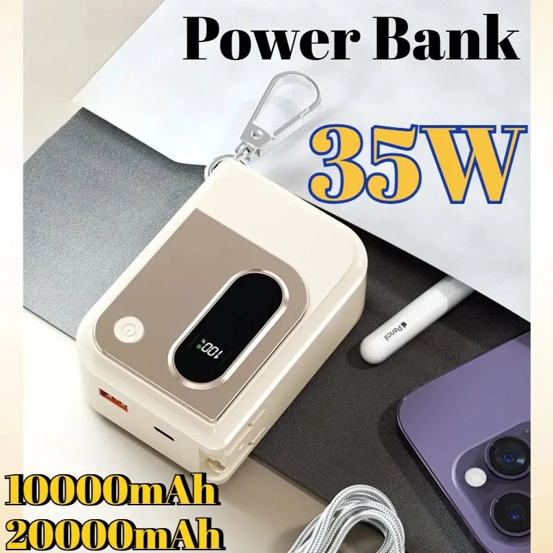 

35W Fast Charging Power Bank with AC Plug 10000mAh Retractable Cable and Hanging Buckle for Mobile Phone Compact Mobile Power