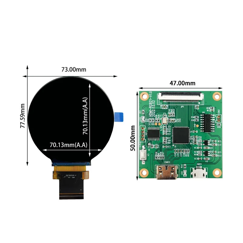 2.8 Inch 480x480 TFT Round Screen 40PIN 450 Brightness Mini HDMI To RGB Smart Switch