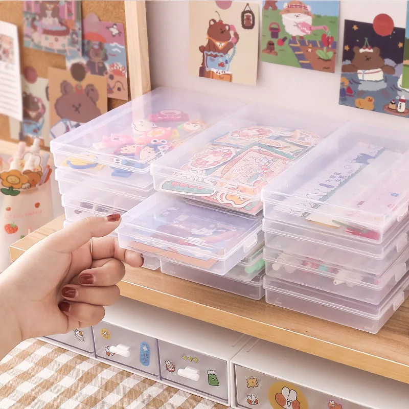 

Transparent Desktop Stationery Organizer Pencil Box Pen Holder Washi Tape Stickers Box Table Desk Accessories School Supplies