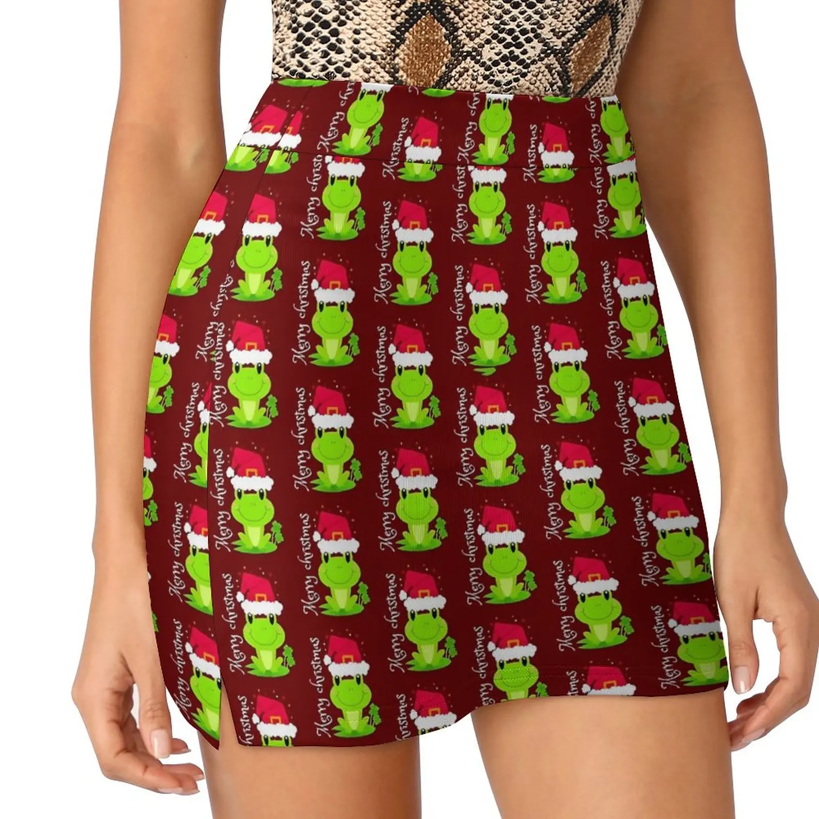 

Merry Christmas Frog Skirt Funny Animal Street Fashion Casual Skirts Women Modern Mini Skirt Design Bottoms Birthday Gift