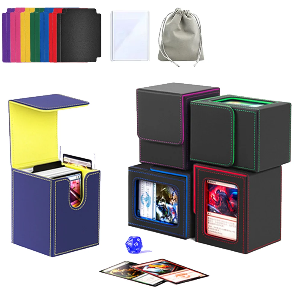 

TCG Card Deck Box Magnetic Card Storage Box Fit 100+ Double Sleeved MTG Card PU Leather Card Deck Case for PTCG Sports Cards