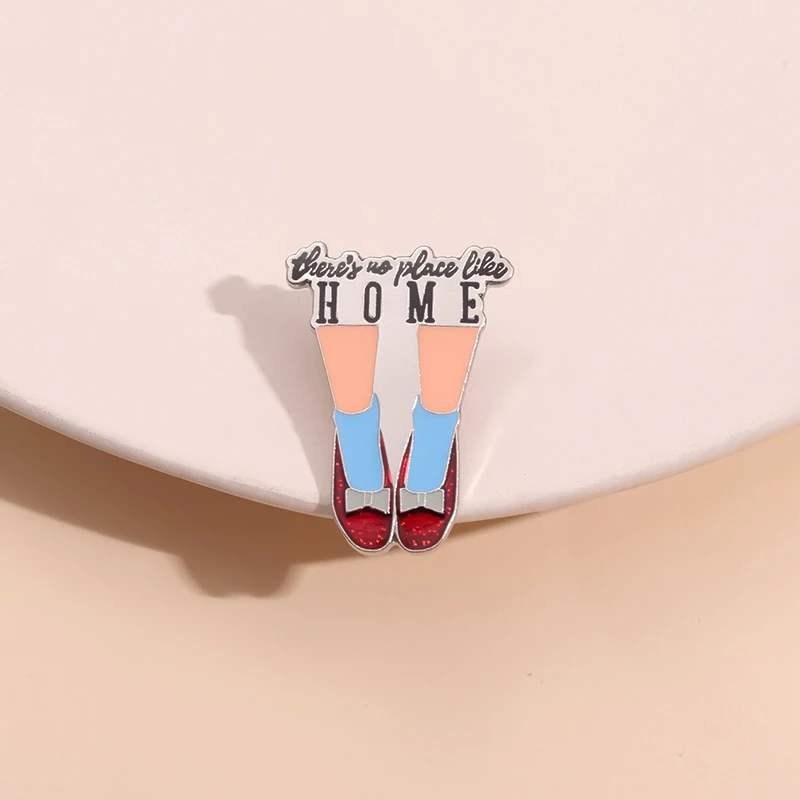 Theres No Place Like Home Glitter Red Shoes Enamel Pin Magic Fantasy Movie Metal Brooch Lapel Badge Jewelry Gift For Kids Friend