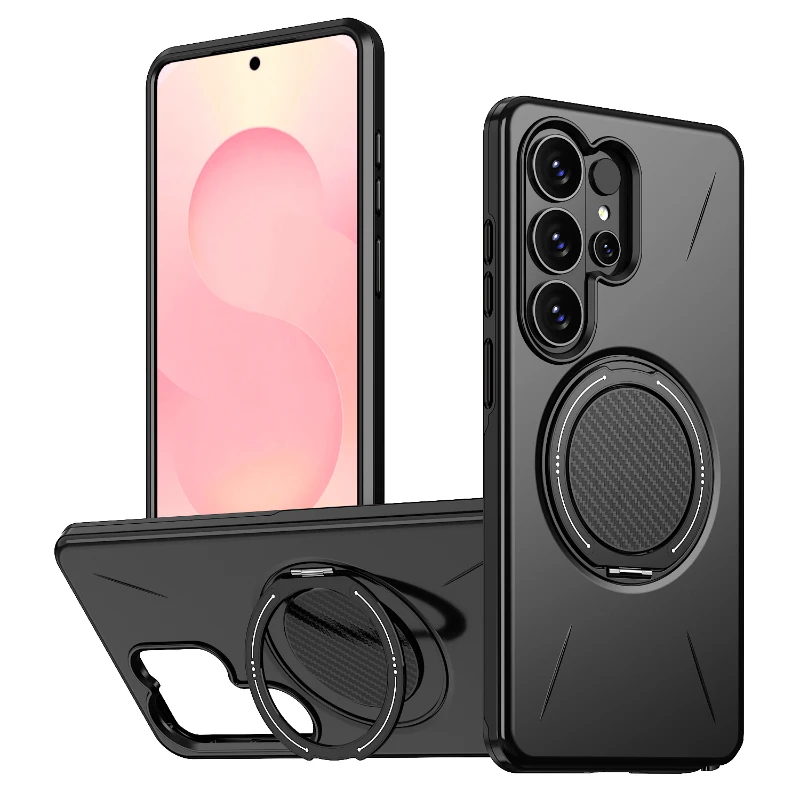 For Magsafe Magnetic 360 ° Rotating Metal Car Holder Hard PC+Soft TPU Phone Case For Samsung S26 Ultra S24 S23 S25 Ultra Plus FE