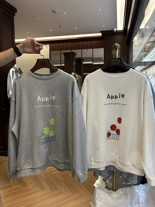 Camiseta con estampado de talla grande para mujer, camiseta informal de otoño, cómoda versión coreana, Top holgado, sudadera