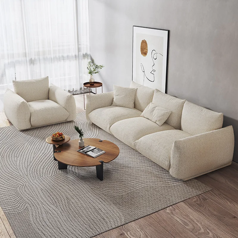 Cream fabric sofa Modern minimalist Nordic design wabi-sabi style bread sofa