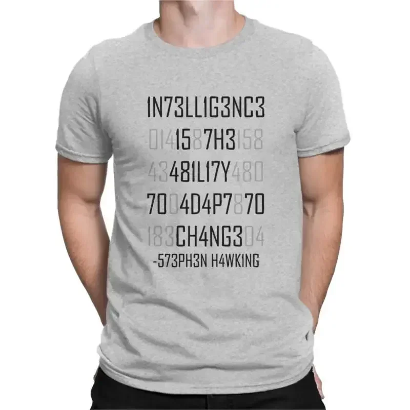 Stephen Hawking O Neck Short Sleeve Cotton T Shirt Humor Top Quality Birthday Gifts Adapt or Die Encoded  Men Cotton new