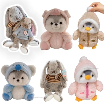 Muñeco de peluche de conejito con orejas grandes, animales de peluche de dibujos animados, ropa de conejo, suéter, dinosaurio Koala, acompañamiento para dormir, regalo de cumpleaños y Navidad