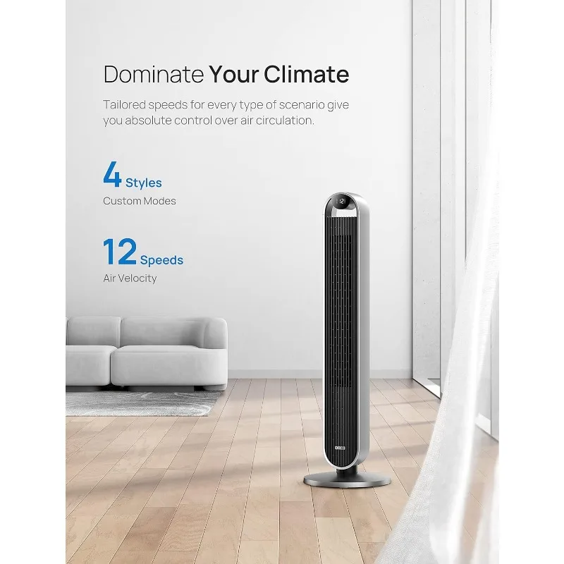 Dreo-bladesess ventilador de pé para quarto, 42 polegadas, 120 ° ventilador oscilante, 25db, motor dc, 27ft/s, velocidade, 12