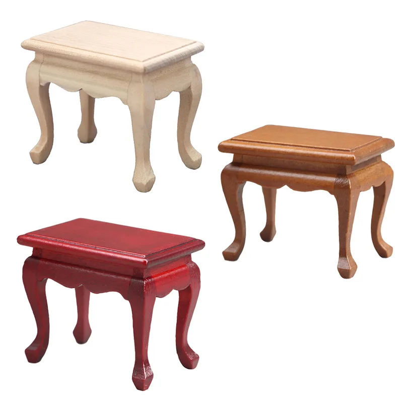 1:12 schaal poppenhuis miniatuur meubelset |   Onafgewerkte houten Europese klassieke kruk + bijzettafel + salontafel |   DIY-knutselwerk