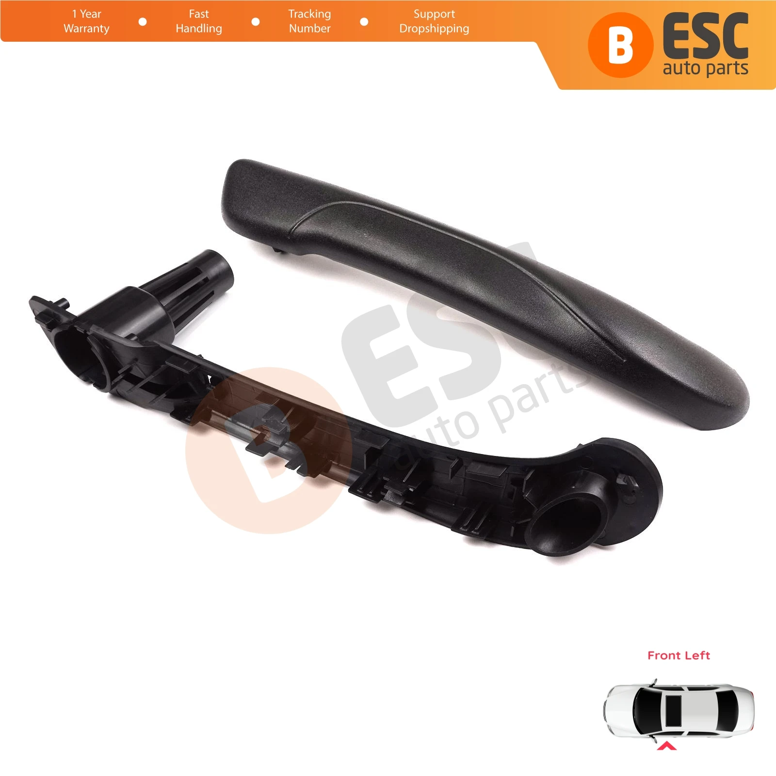 EDP1331-1 Front Left Inner Door Handle Grip Black for Renault Kangoo MK2 Citan W415 NV250 2007-2021 8200548971