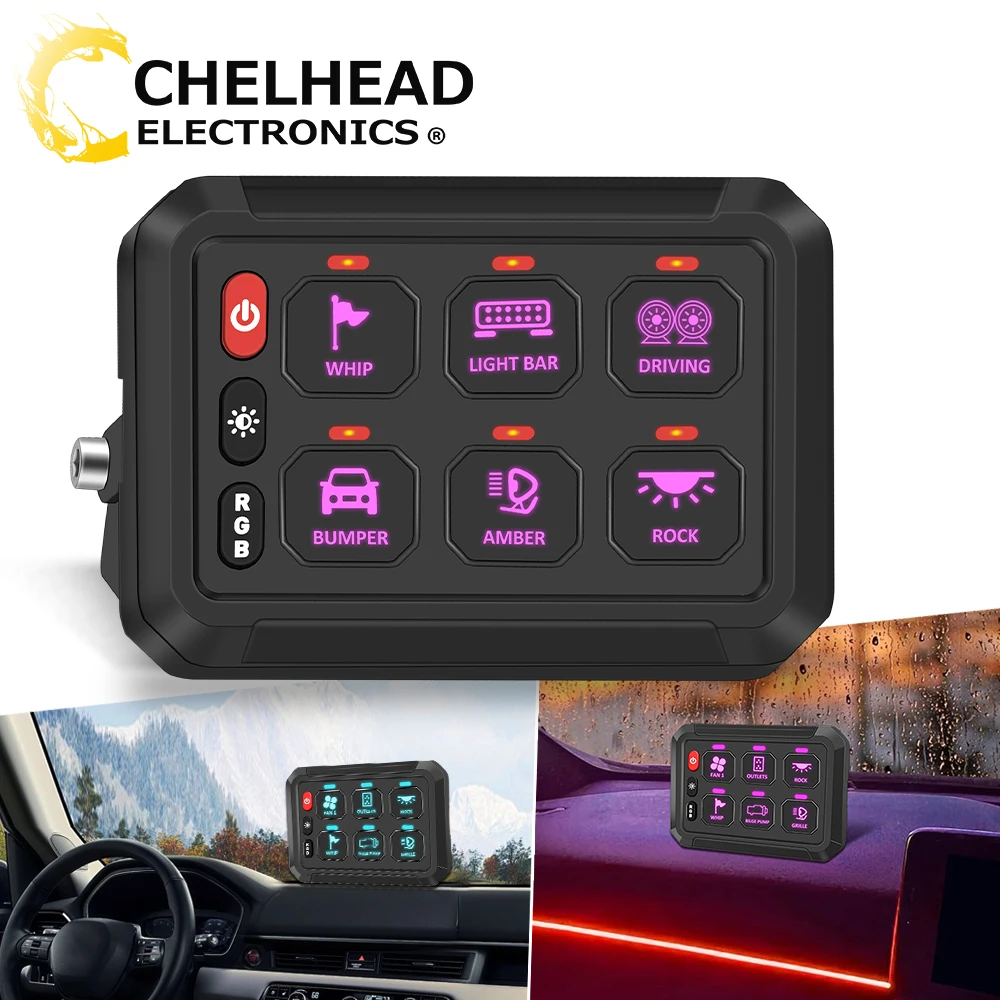 6 Gangs Universal LED Switch Panel 12V Light On-Off Control Relays System for SUV Boat Caravan