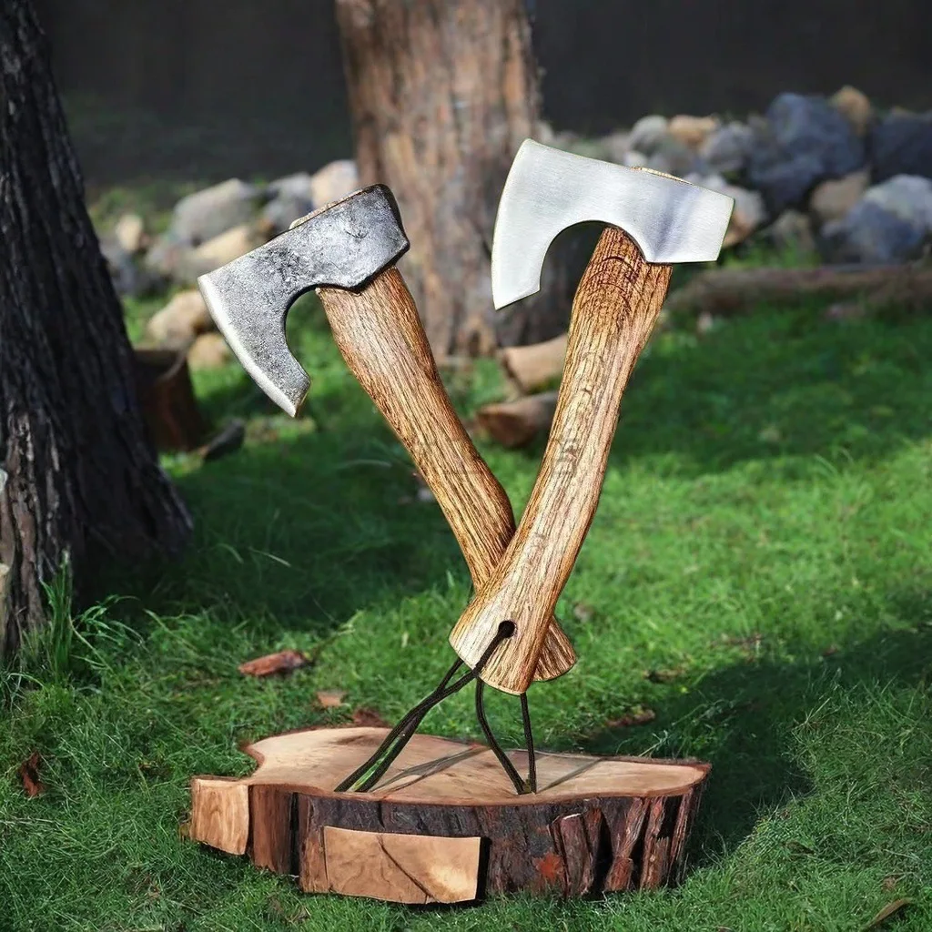Manganese Steel Cypress Wood Small Axe Viking Mann Tactical Axe Camping Chopping Firewood Cutting Trees Multi-functional Tool