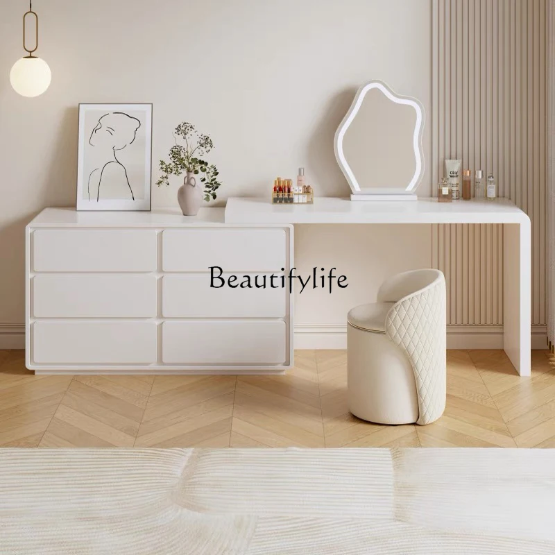 

Cream Style Chest of Drawers Integrated Dresser Modern Minimalist Makeup Table