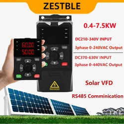 Solar VFD RS485 380V 220V 3Phase Variable Frequency Inverter 0.75/1.5/2.2/3/4/5.5/7.5KW Converter Drive for Motor Pump Speed