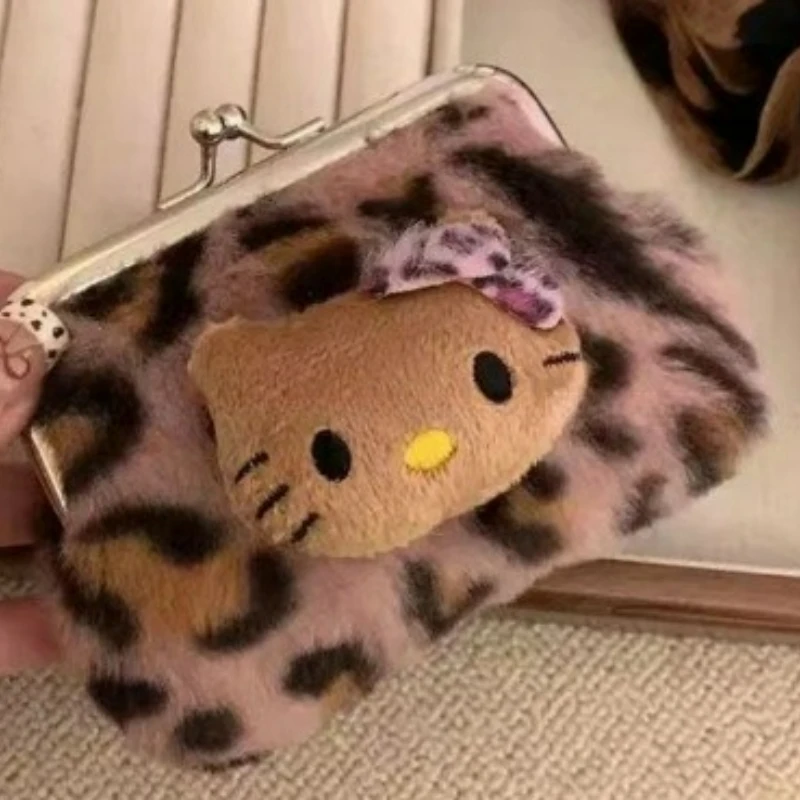 محفظة نقود معدنية لطيفة وطازجة وحلوة كيتي بطبعة الفهد من القطيفة تحمل حقيبة سماعة رأس بلوتوث حقيبة مكياج KT Cat حقيبة تخزين
