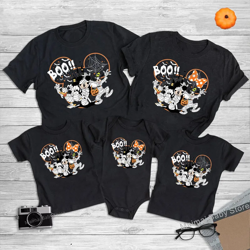 

Disney Halloween Shirts Funny Mickey Minnie and Friends Family Matching Outfits Cotton Look Dad Mom Kids Tees Disney Trip Tshirt