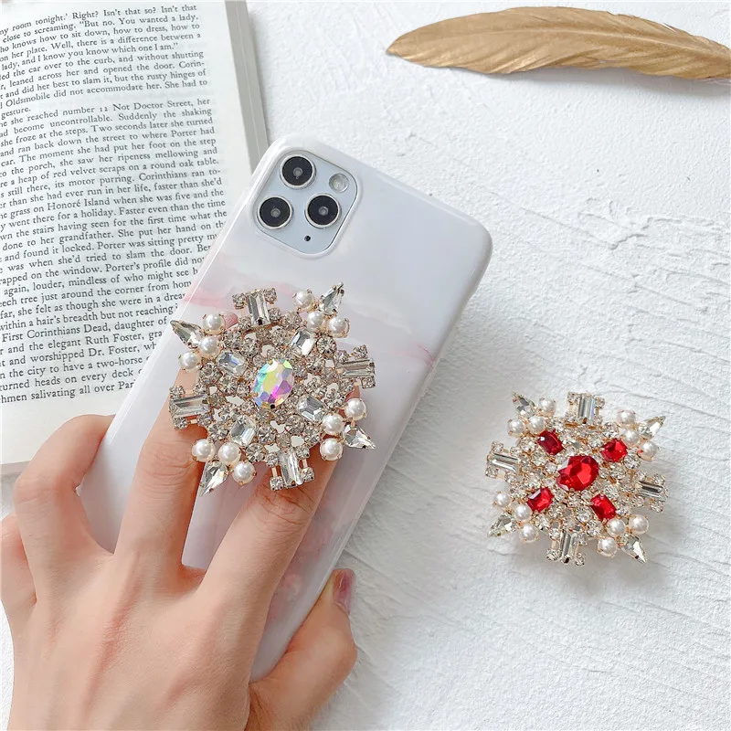 Luxo pérola strass diamante telescópico airbag suporte galvanizado espelho suporte do telefone desktop preguiçoso pessoa suporte