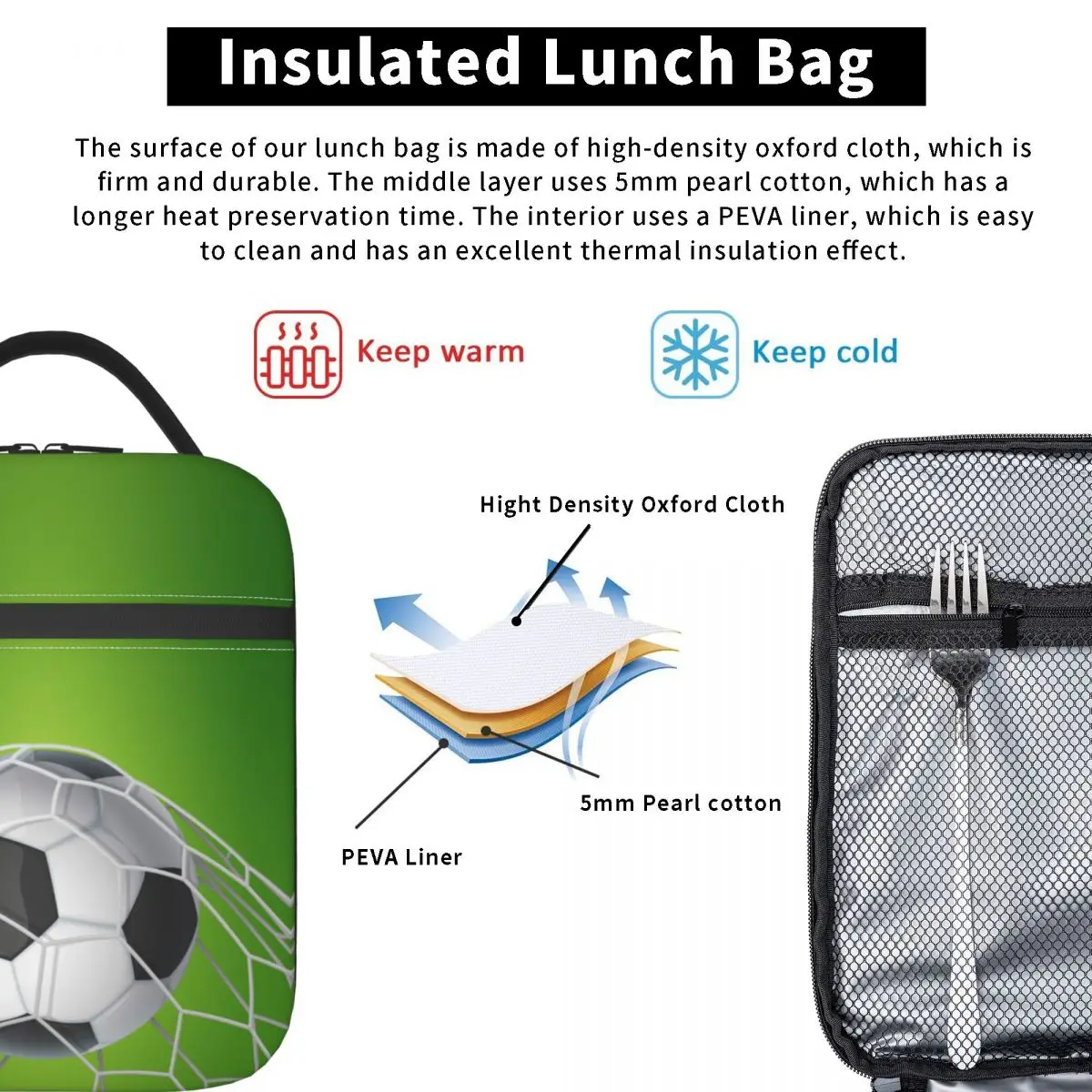 Fußball Fußball isoliert Lunch Bag auslaufs ichere grüne Bälle Sport Lunch Container Thermo tasche Tote Lunch Box Strand Picknick