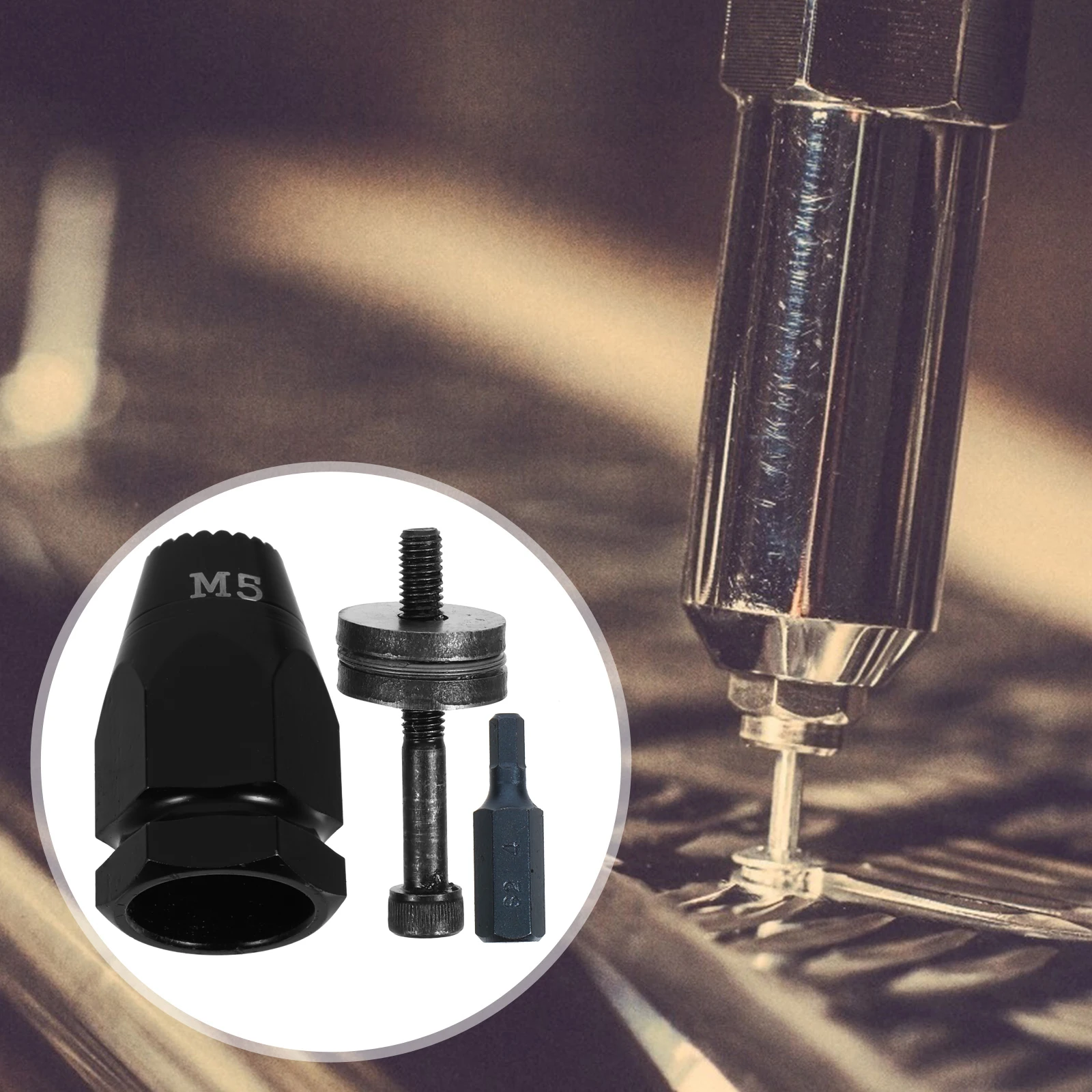 

1 set 1 Set Pneumatic Rivet Nut Head Air Riveter Pull Setter Kit M5 Adapter Carbon Steel Riveting Tool For Nut Bolt Fastening