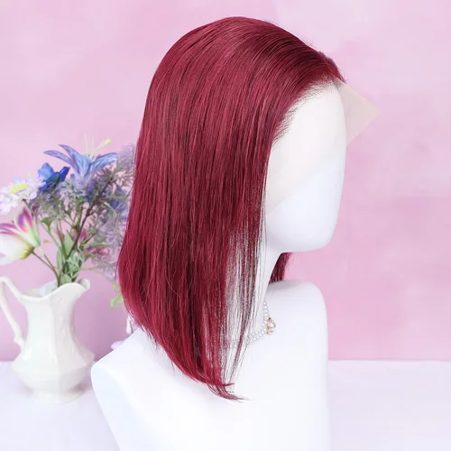 Imagen 2 del producto Pelucas frontales de encaje 99J rectas 13x4, cabello humano brasileño de color rojo burdeos, pelucas de cabello humano prearrancadas de 8-16 pulgadas ﻿