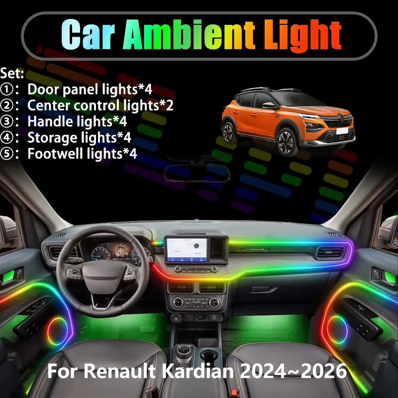 

Для Renault Kardian 2024 2025 2026: Комплект светодиодной подсветки салона и багажника 2/18 в 1, USB RGB, с эффектом бегущей строки