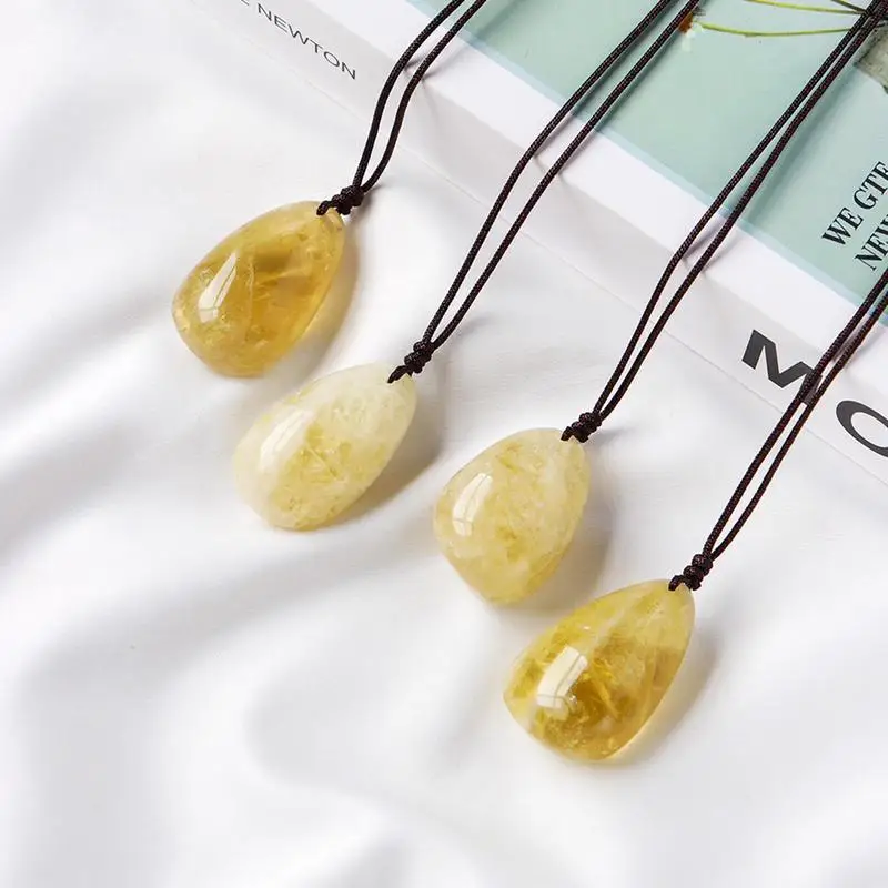 Citrine Stone Water Drop Pendant Stylish Jewelry Yellow Quartz Crystal Reiki Energy Necklaces Valentine's Day Gift For Her