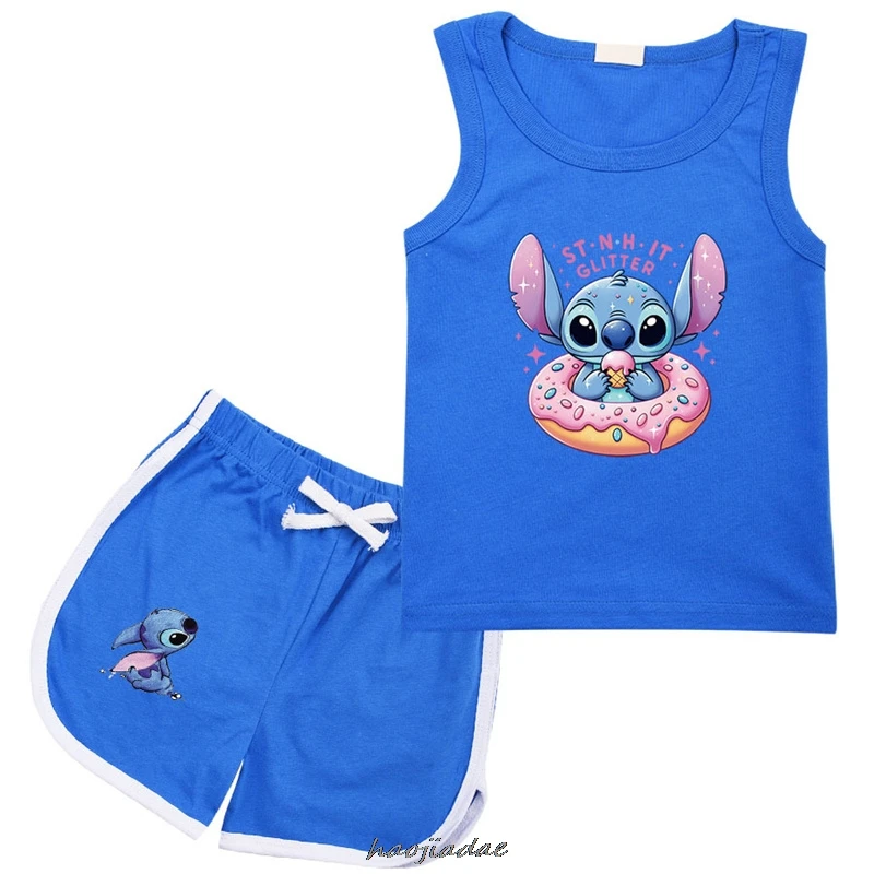 Conjunto de ropa de Lilo y Stitch para niños, chándal para adolescentes, niñas y niños, camiseta y pantalones cortos, regalo de 2 piezas