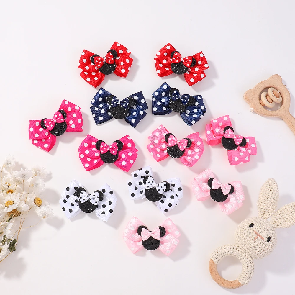 2/4 Stück niedliche Haarspangen mit Schleifen für Kinder, im Boutique-Stil, mit Cartoon-Motiven, klassisches gewebtes Band, Polka-Dot-Muster, Kinder-Haarspange, 2 Größen. – Detail 5