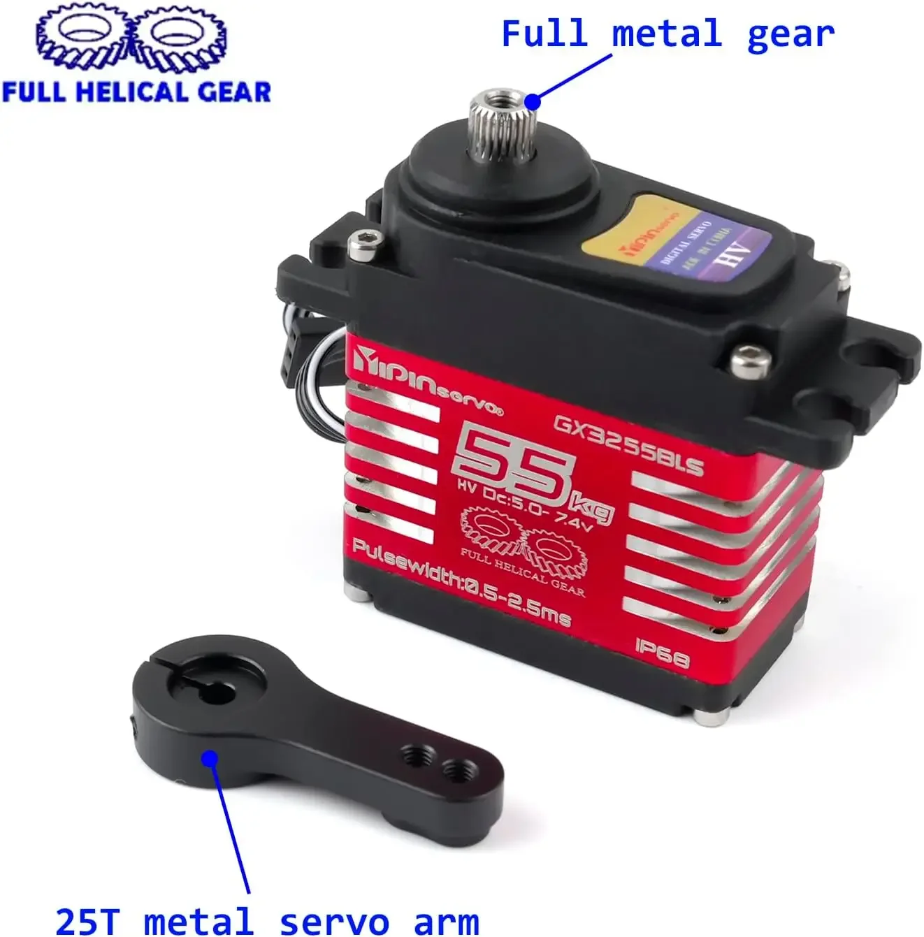 GX3255BLS 7.4V 55KG Cyfrowy serwomechanizm o wysokim momencie obrotowym w całości z metalu Bezszczotkowy silnik z przekładnią śrubową IP68 RC Robotic Servo do samochodów 1/8 1/10