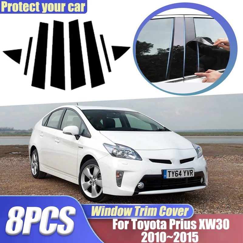 8PCS For Toyota Prius XW30 Accessories 2015 2014 2013 2012 2011 2010 B C Pillars Window Trim Cover Center Column Car Accessories