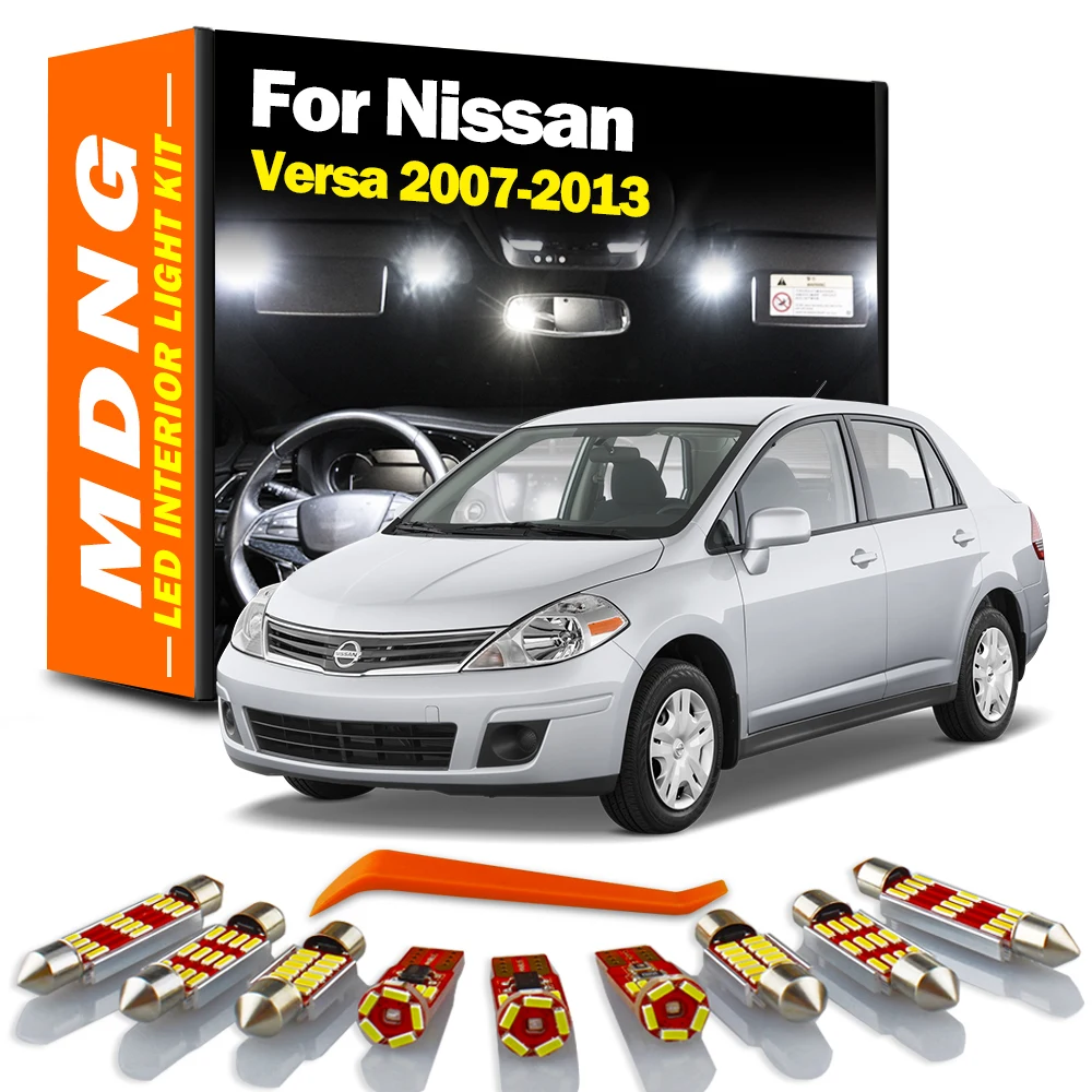 MDNG 8Pcs Car LED Interior Light Kit For Nissan Versa 2007-2009 2010 2011 2012 2013 Canbus Trunk Dome Map License Plate Lamp