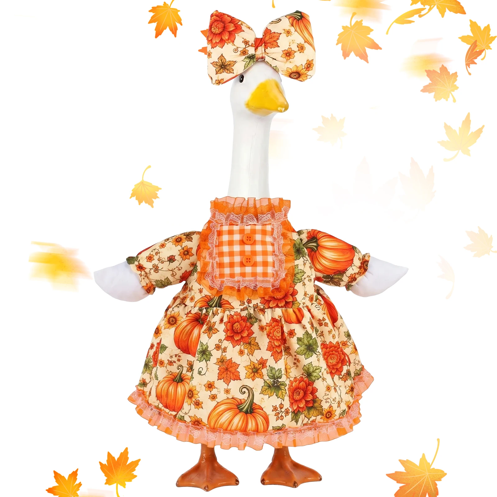 Fall Porch Goose Outfit Pumpkin Maple Leaf Print Lawn Goose Dress Costume Decorative Outdoor Yard Garden Statue Dress Up Clothes