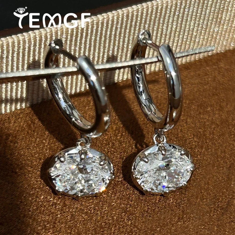 6*8mm East West Bezel Set Moissanite Diamond Drop Earring for Woman S925 Silver Solitaire Huggie Dangle Earrings Wedding Jewelry