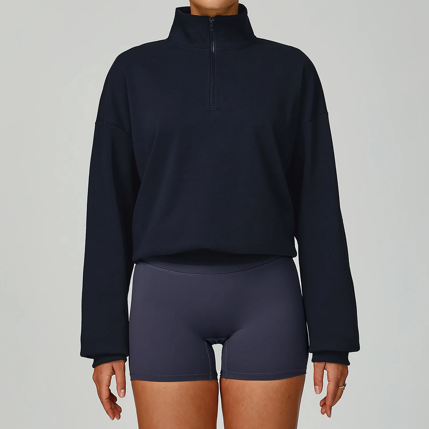 Autumn Winter Cotton Yoga Sweatshirt Half Zipper Stand Neck Sports Hoodies Women Long Sleeve High Waist Gym Fitness Running Tops