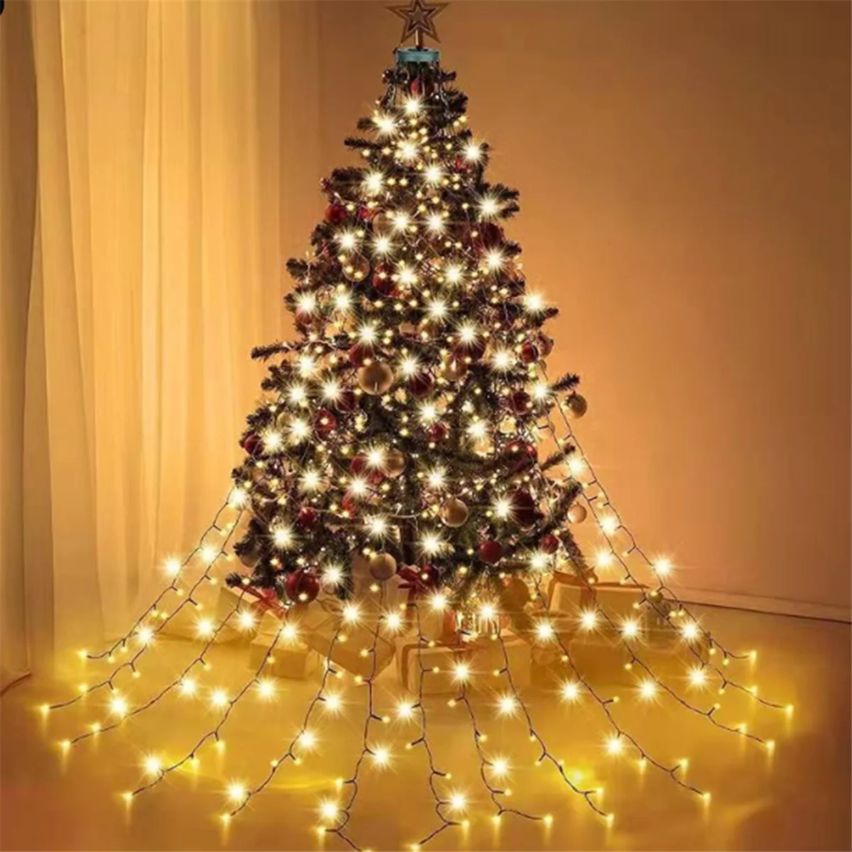 Luces para árbol de Navidad de 16 líneas, 8 modos, enchufe UE A