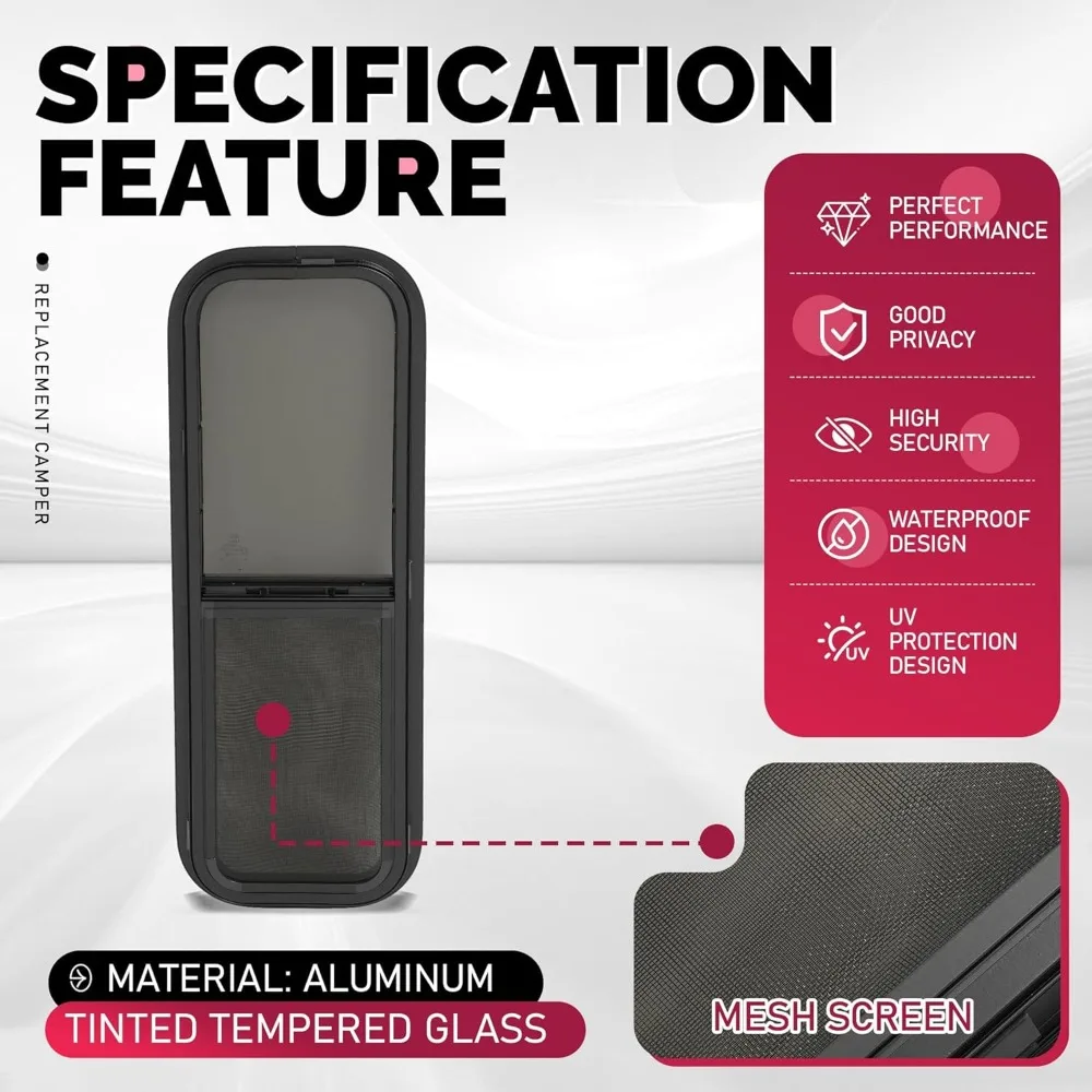 استبدال النافذة المنزلقة 12 × 36 RV مع شاشة شبكية وحواف، يناسب الجدران 15/16 إلى 1-3/5 سميكة