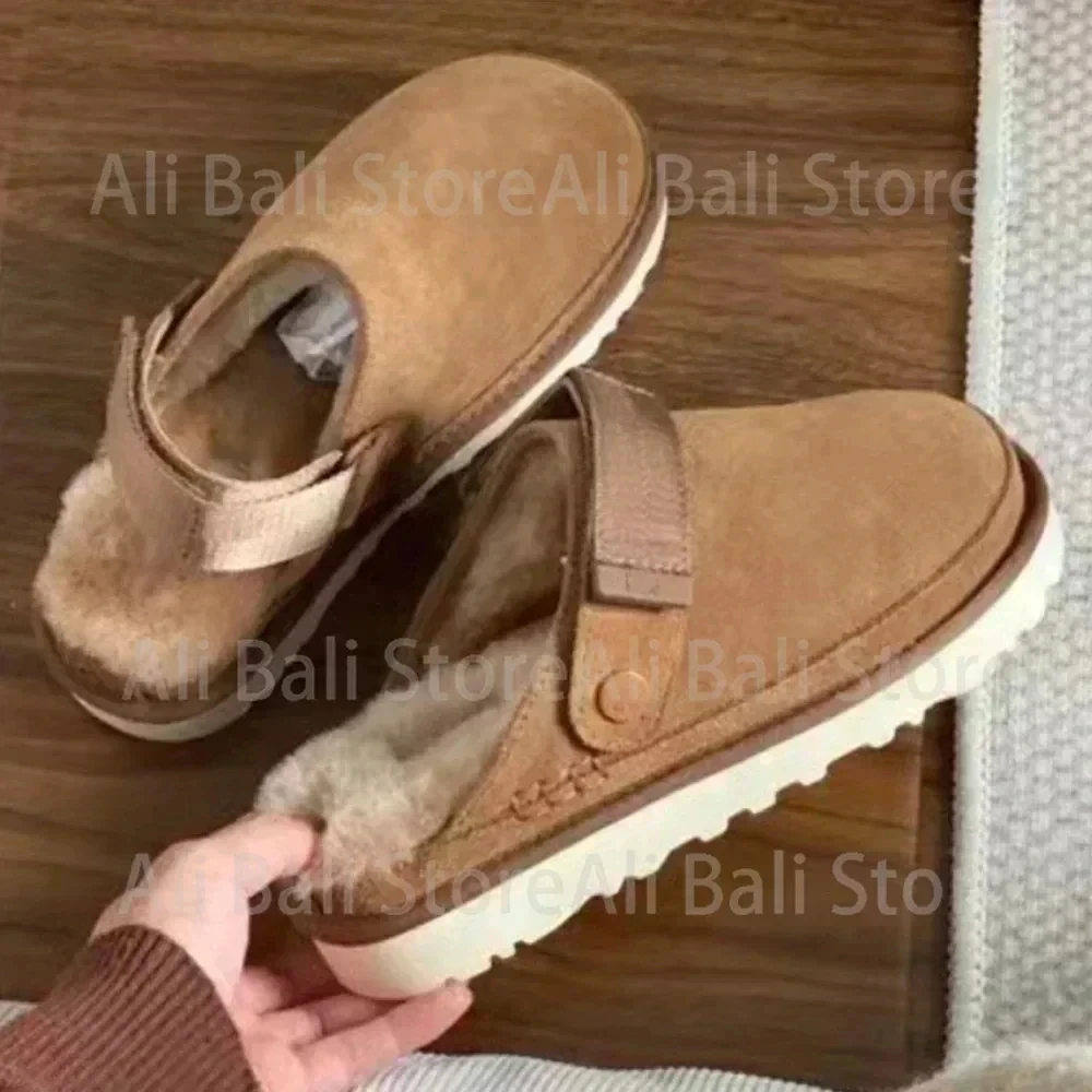 Fur One-piece Thick-soled Women's Slippers Warm Wool Slippers Genuine Leather Anti-ski Boots