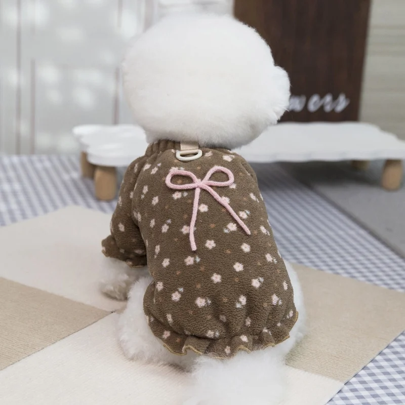 Warm Plush Dog Pullovers Luxury Pet Hoodie Autumn Soft Dog Clothes Cute Bow Puppy Top Ruffle Cat Shirt Bear Print Pet Sweatshirt view 4