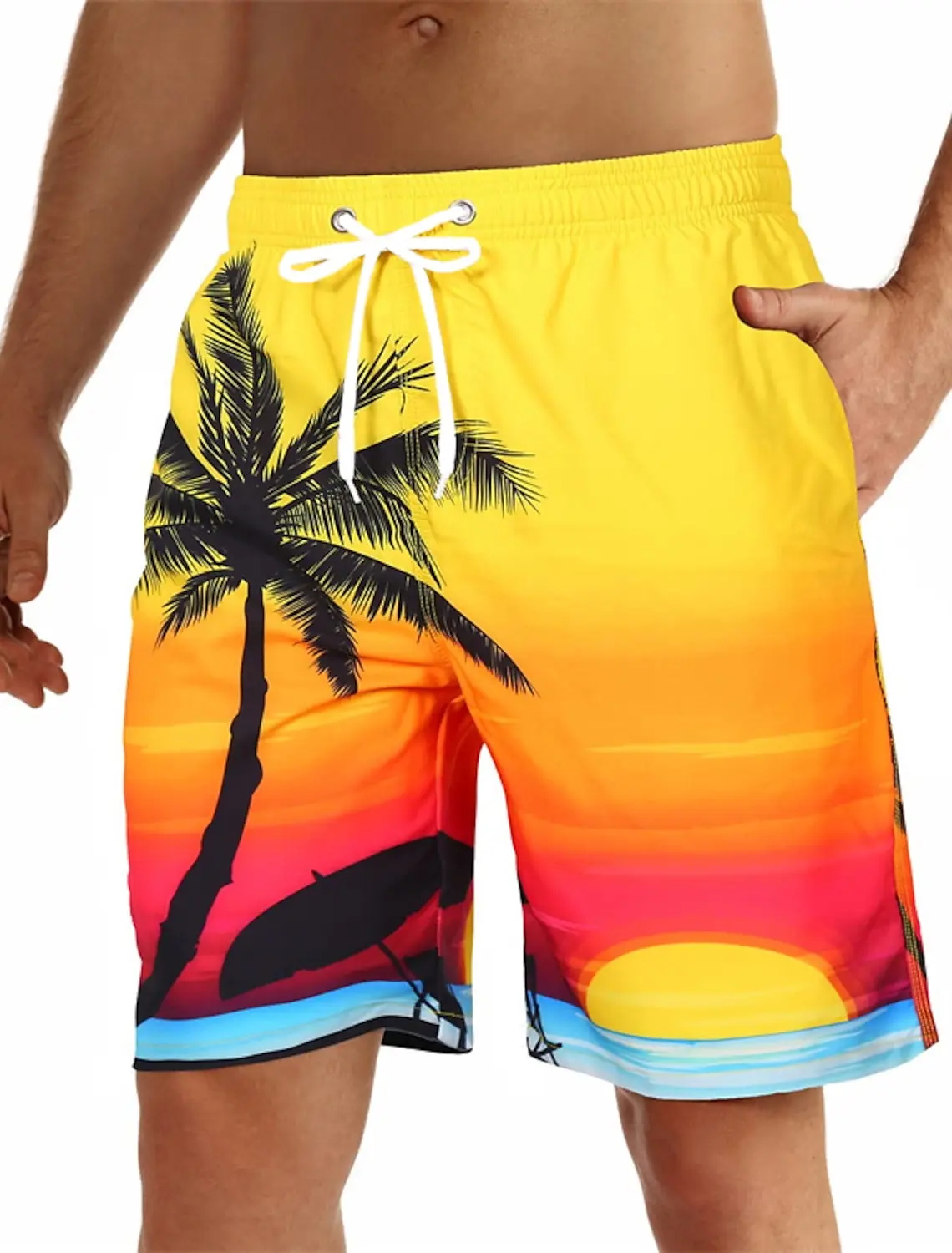 Hawaiian Coconut Tree Beach Shorts 3D Printing Summer Men\'s Casual Swimming Short High Elastic Quick Drying Pants Sport Pant