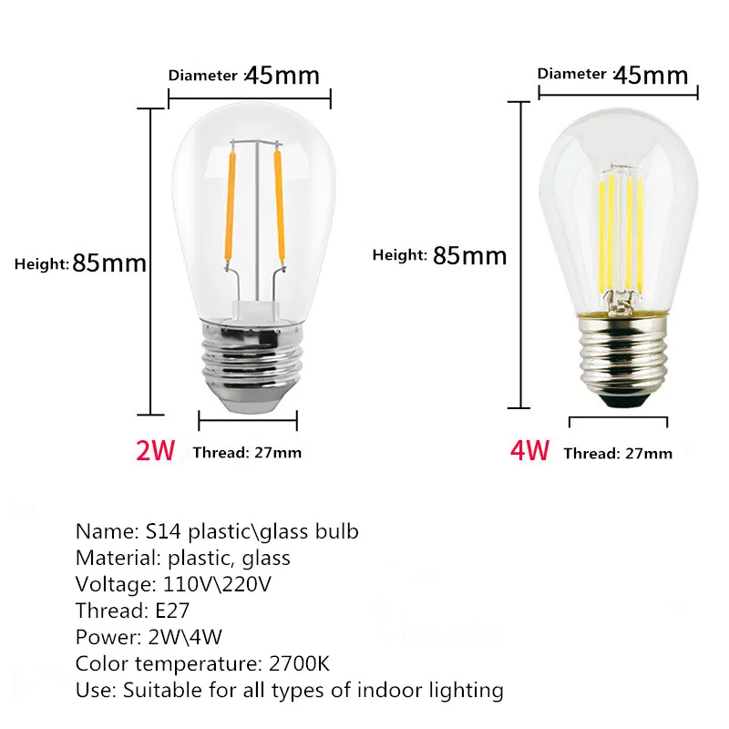 E27 Screw Vintage LED Filament Light Bulbs White 2W 4W 5W Incandescent 10W 15W Lamp S14 G45 Screw Base Retro Edison Bulb 220V