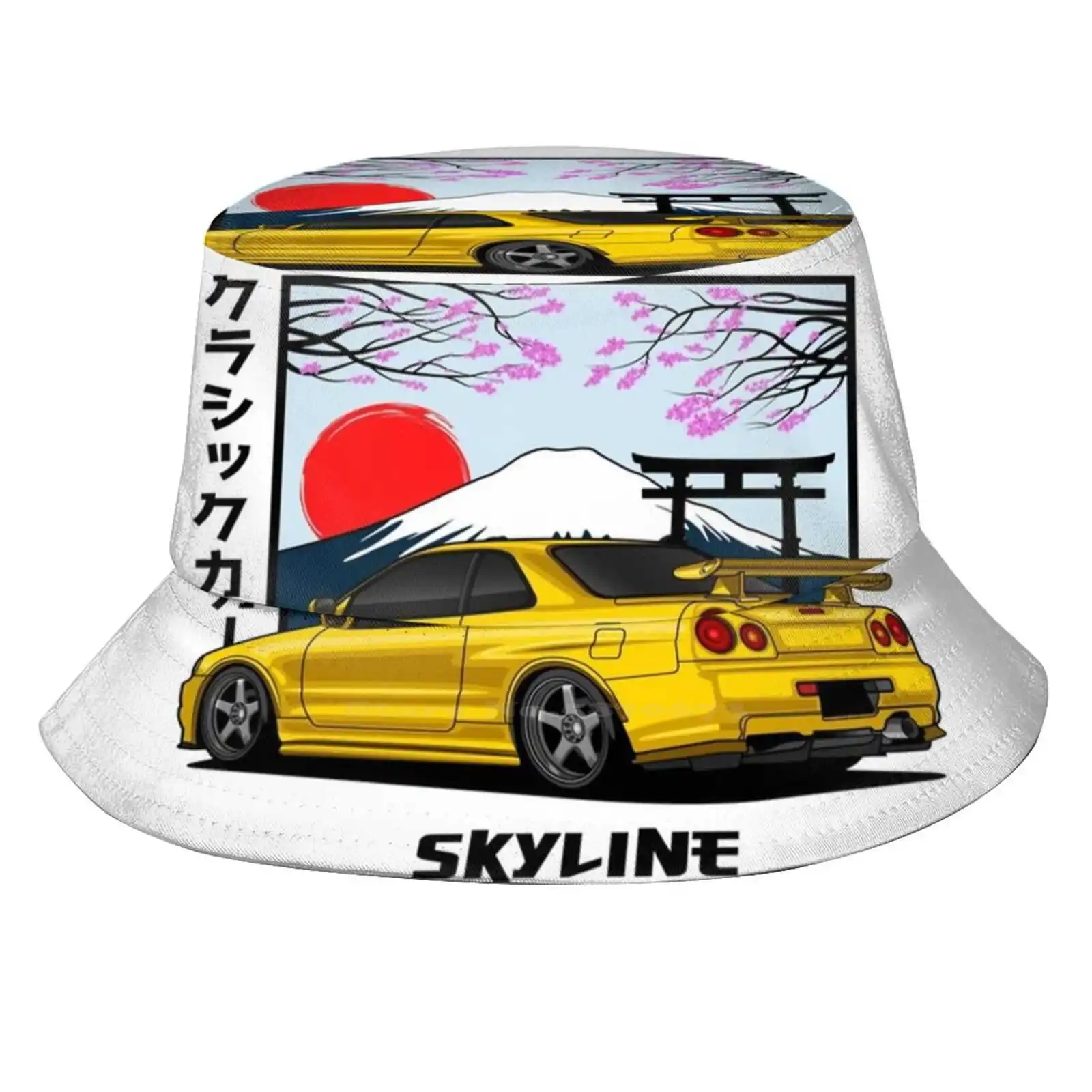 Jdm Yellow Skyline R 34 Gt R Uv Protection Foldable Bucket Hats Women Men Bnr34 Skyline R34 R34 Gtr Gtr Skyline Rb26 Yellow Gtr