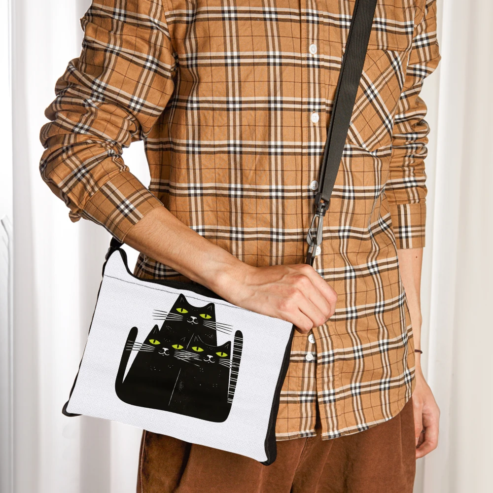 Cat Print Crossbody Bag White Black Cat Pattern Shoulder Bags Pouch For Women Casual Daily Use